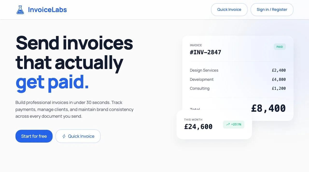 InvoiceLabs website preview
